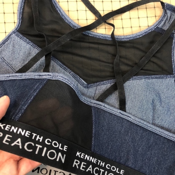 KENNETH COLE- Denim Mesh Athleisure Sports Bra - Picture 3 of 8